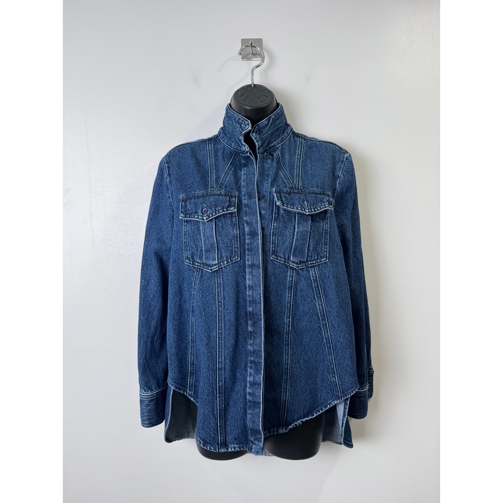 G. by Goop Women Rex Blue Denim Shirt Mock Neck High Low Size 4